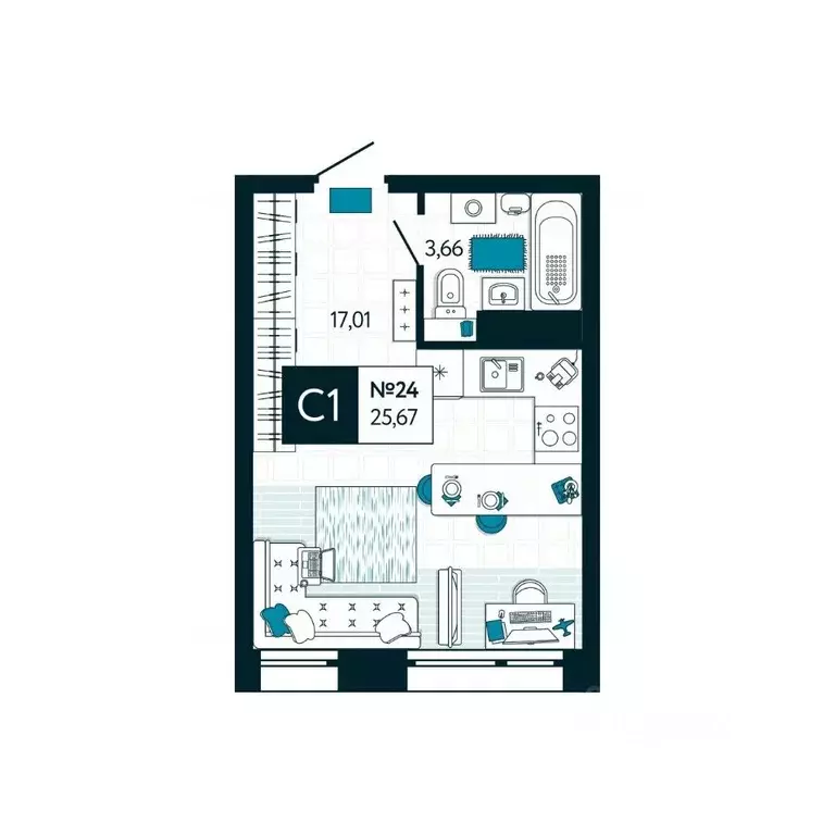 Студия Тульская область, Тула ул. Чмутова, 158Д (25.67 м) - Фото 1