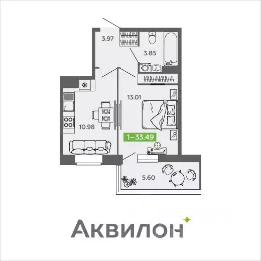 1-к кв. Архангельская область, Северодвинск И-1 кв-л, Аквилон Нео ... - Фото 0