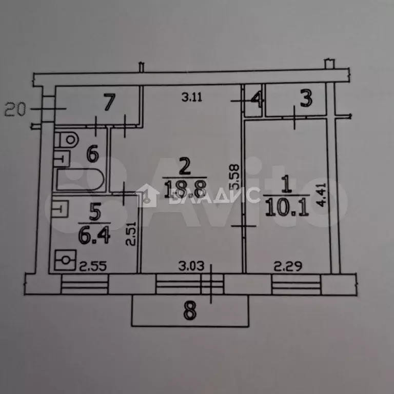 2-к. квартира, 43,5 м, 5/5 эт. - Фото 0