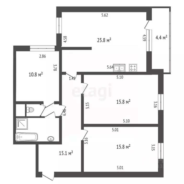 3-к кв. Санкт-Петербург Стародеревенская ул., 19к4 (86.9 м) - Фото 1