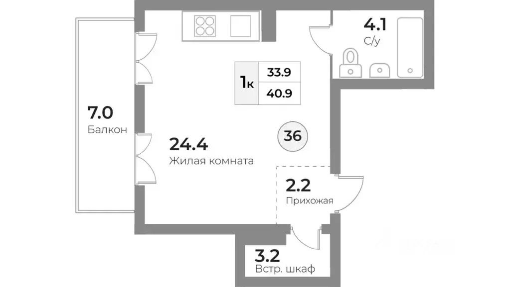 1-к кв. Калининградская область, Зеленоградск ул. Тургенева, 7 (40.8 ... - Фото 2