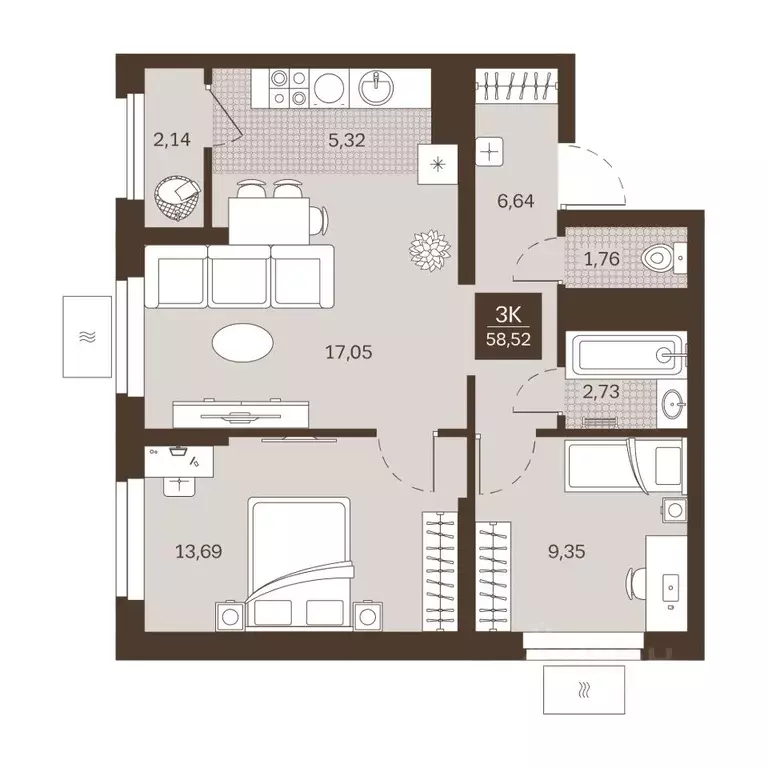3-к кв. Пензенская область, Пенза Династия жилой комплекс (58.52 м) - Фото 1