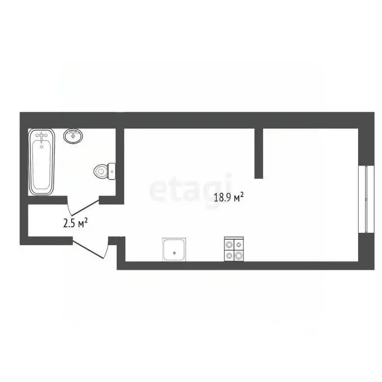 Студия Тюменская область, Тюмень Новгородская ул., 22 (30.6 м) - Фото 2