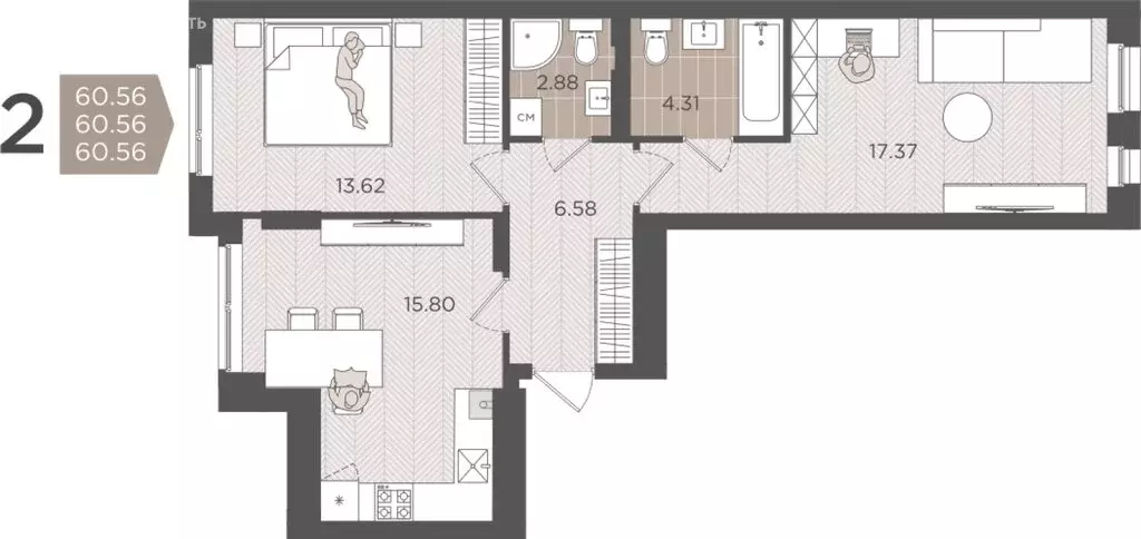 2-комнатная квартира: Калининград, Батальная улица, 65Б (60.56 м) - Фото 0