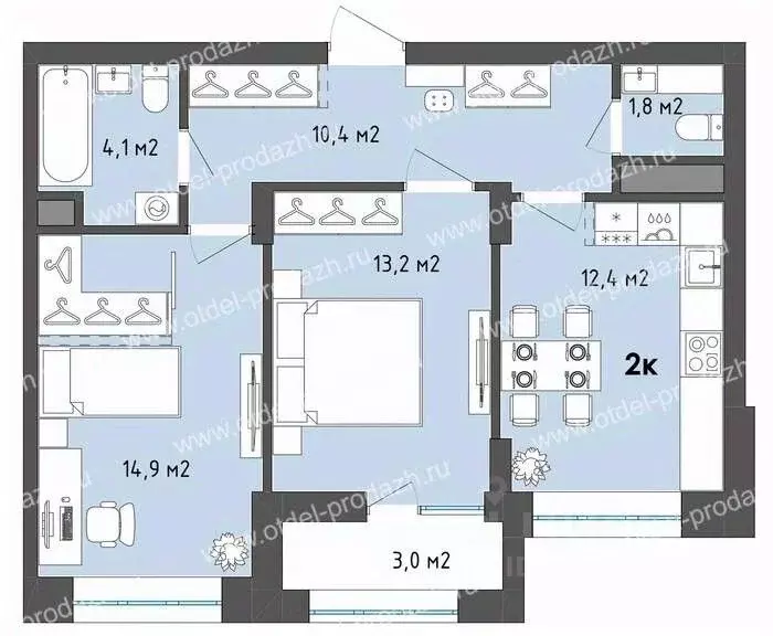 2-к кв. Воронежская область, Воронеж бул. Содружества, 1 (58.3 м) - Фото 1