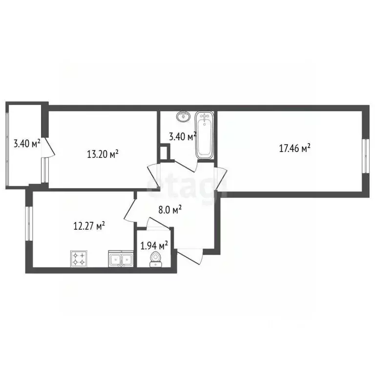 2-к кв. Санкт-Петербург ул. Александра Матросова, 8к3 (55.2 м) - Фото 2