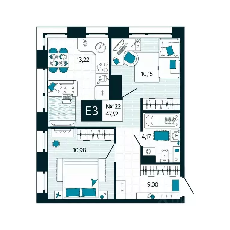 2-к кв. Тульская область, Тула ул. Чмутова, 158Д (47.52 м) - Фото 1