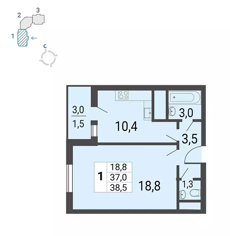 1-комнатная квартира: Москва, улица Липчанского, 10 (38.5 м) - Фото 0