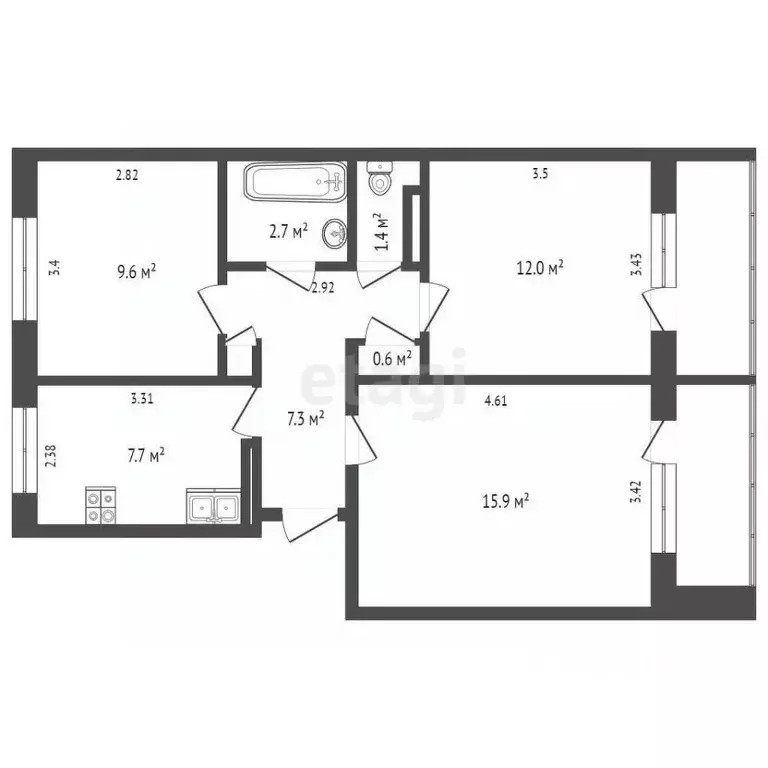 3-к кв. Коми, Усинск ул. Ленина, 9 (57.4 м) - Фото 1