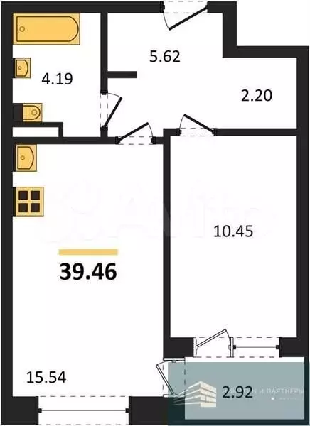 1-к. квартира, 39,5 м, 2/21 эт. - Фото 0