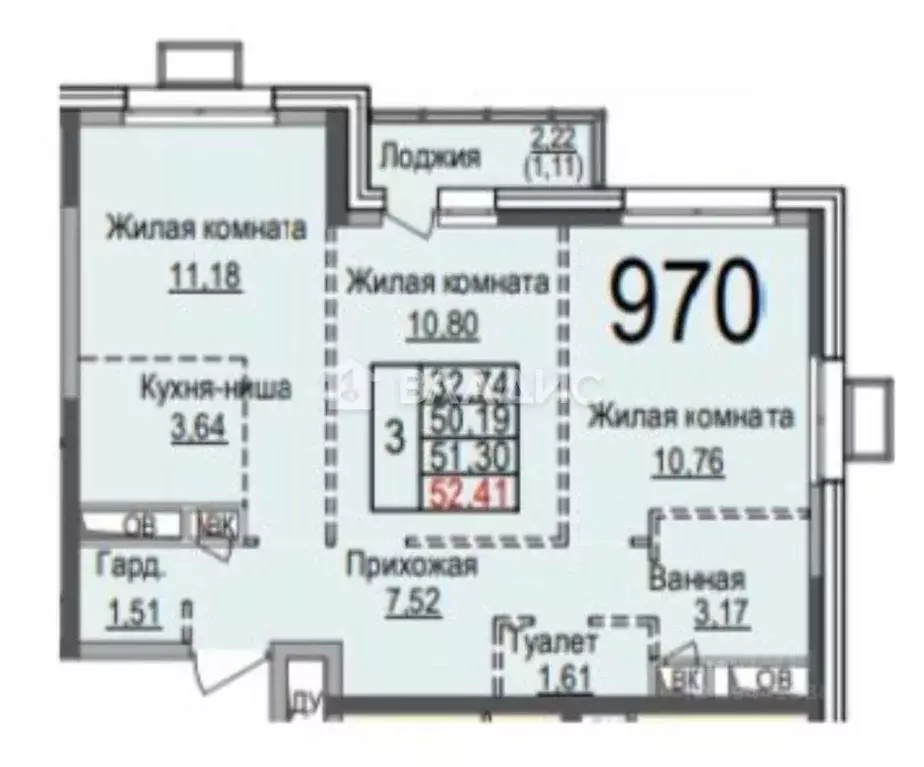 3-к кв. Московская область, Красногорск ул. Александровская, 4 (52.6 ... - Фото 1