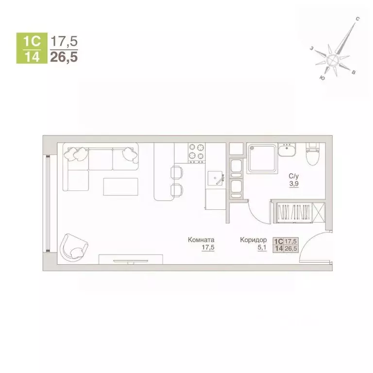 Студия Московская область, Люберцы  (26.5 м) - Фото 1