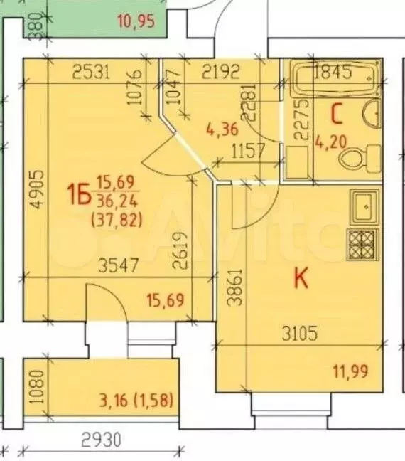 1-к. квартира, 38 м, 4/10 эт. - Фото 0