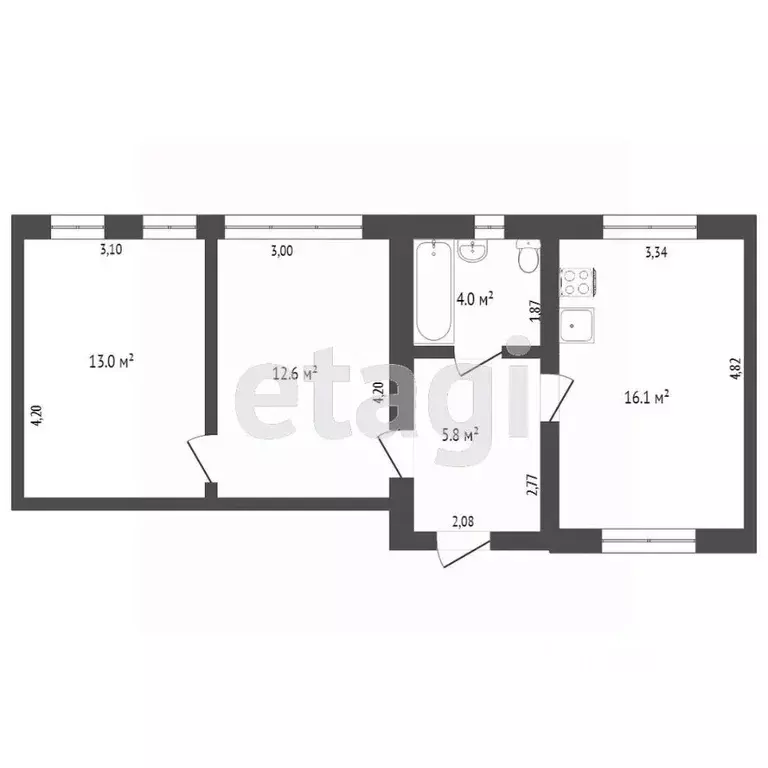 2-к кв. Ростовская область, Ростов-на-Дону ул. 7 Февраля, 55 (35.0 м) - Фото 2