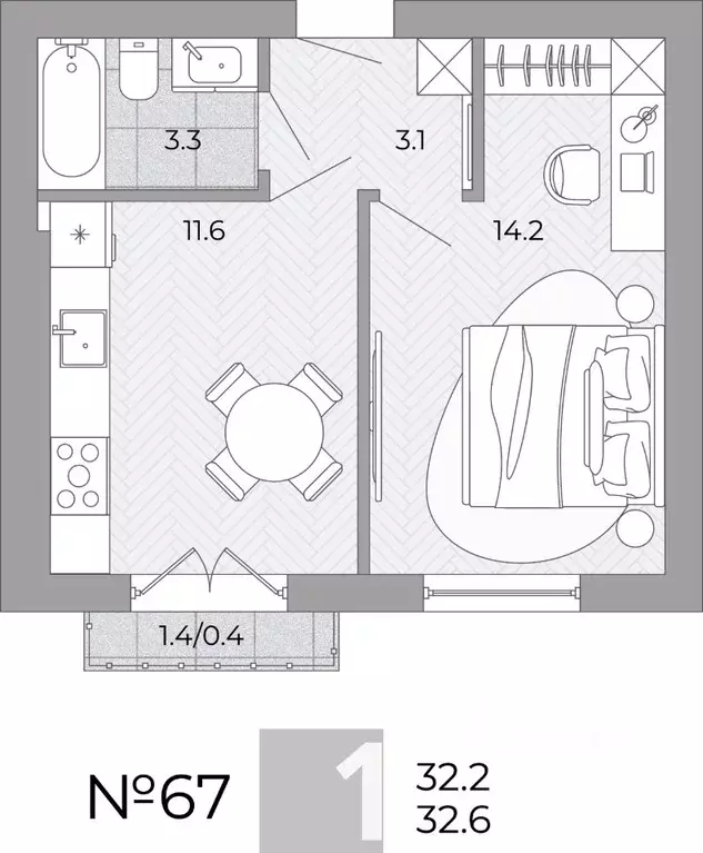 1-к кв. Калининградская область, Гурьевский муниципальный округ, пос. ... - Фото 1