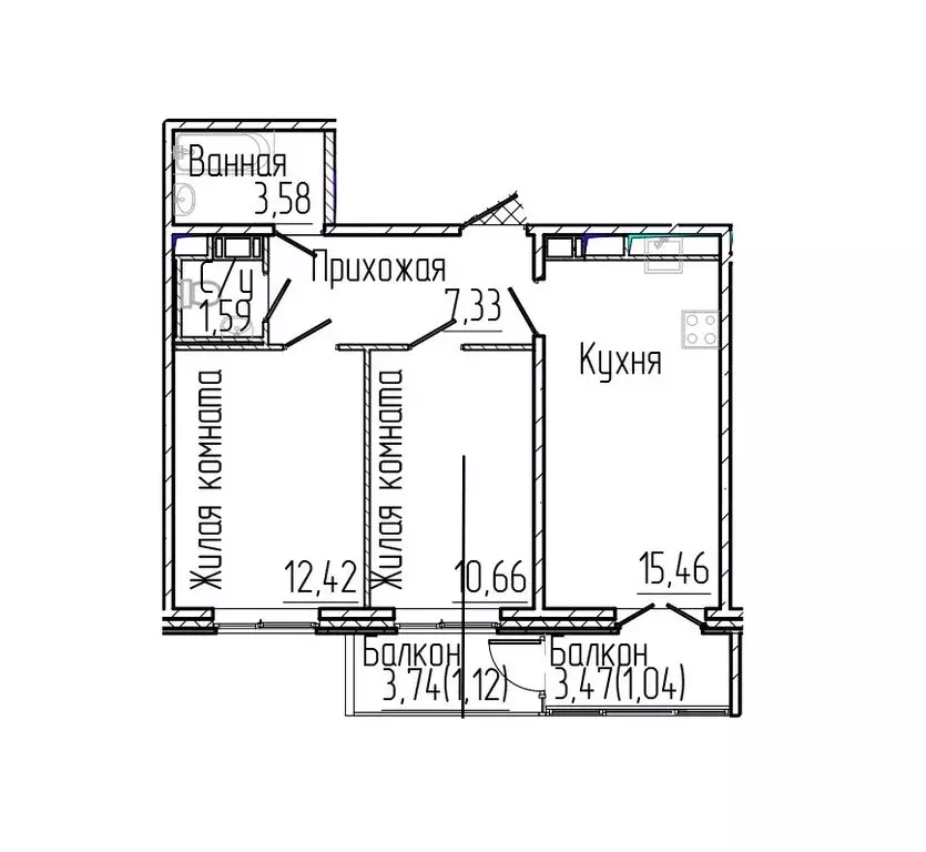 2-комнатная квартира: Сертолово, Центральная улица, 15 (53.2 м) - Фото 1
