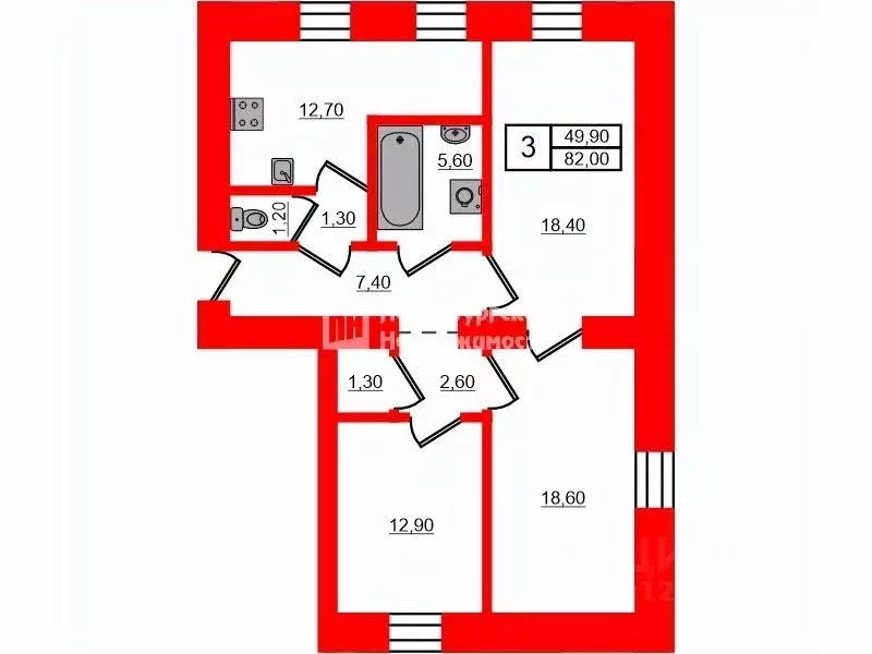 3-к кв. Санкт-Петербург Левашовский просп., 3 (82.0 м) - Фото 1