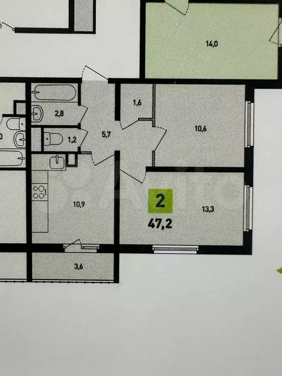 2-к. квартира, 50 м, 8/14 эт. - Фото 0