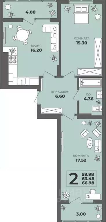 2-к кв. Калининградская область, Калининград ул. Генерала Толстикова, ... - Фото 1
