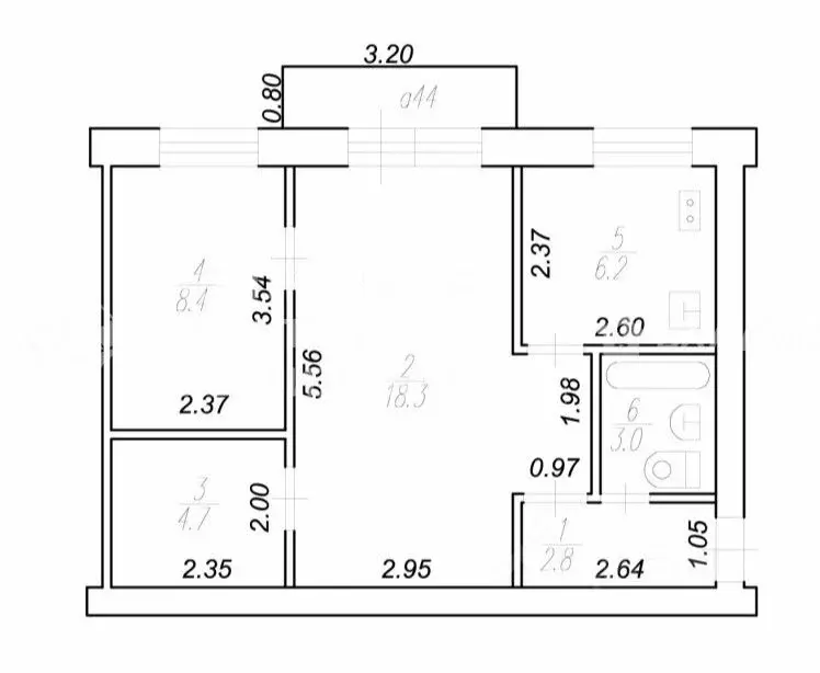 2-к кв. Рязанская область, Рязань ул. Полетаева, 27 (43.4 м) - Фото 2