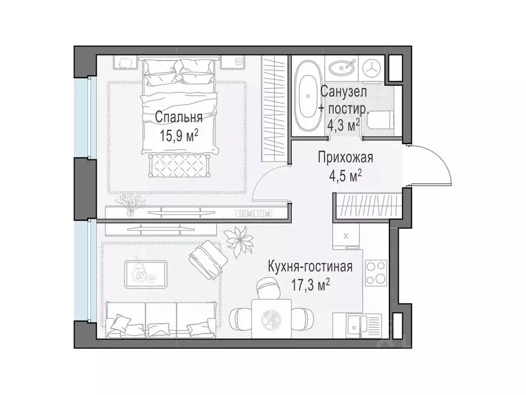 1-к кв. Московская область, Мытищи Белый Grad жилой комплекс (41.9 м) - Фото 1
