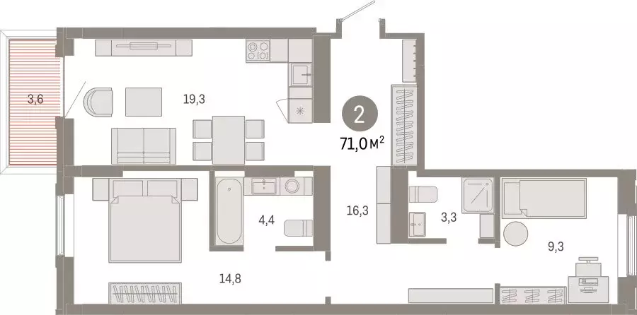 2-комнатная квартира: Омск, Кировский округ (71.04 м) - Фото 1