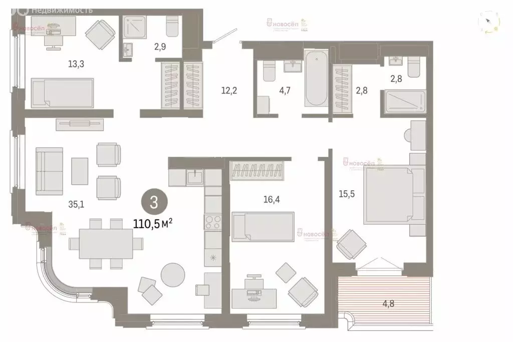 3-комнатная квартира: Екатеринбург, Печёрская улица, 4 (110 м) - Фото 1