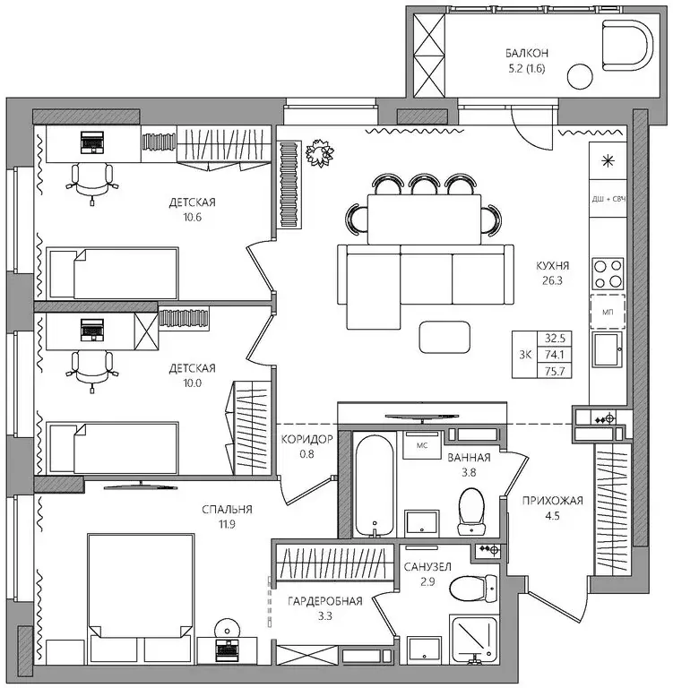 3-комнатная квартира: Пермь, Батумская улица, 21 (75.7 м) - Фото 1