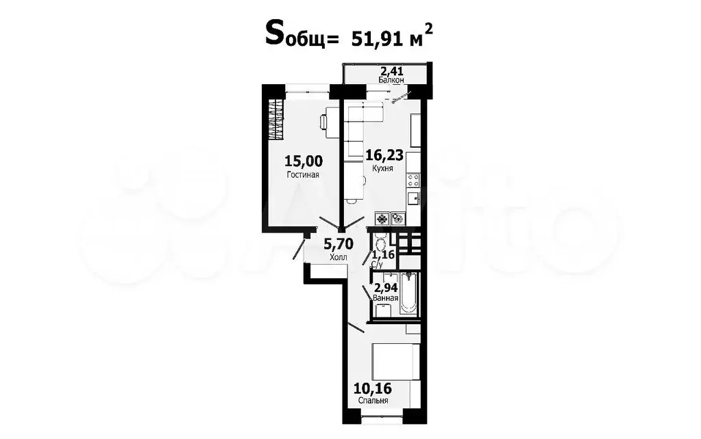 2-к. квартира, 52 м, 3/11 эт. - Фото 0