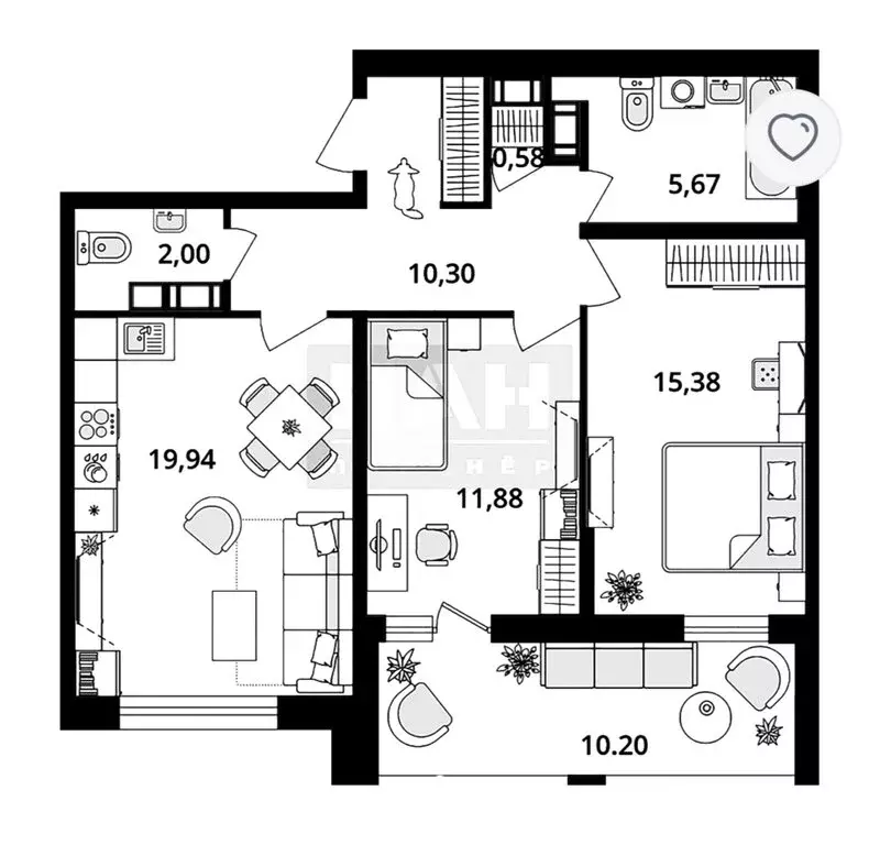 2-комнатная квартира: Санкт-Петербург, Кубинская улица, 82к3с1 (71 м) - Фото 1