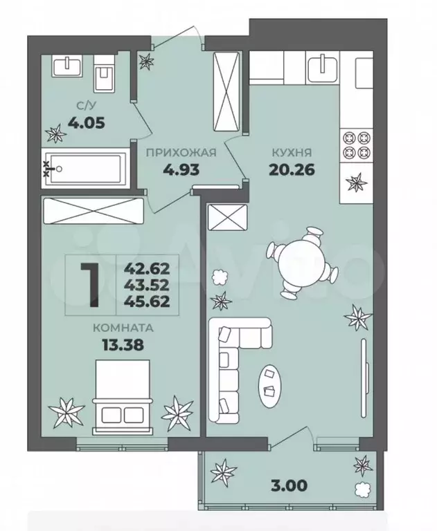 1-к. квартира, 43,5 м, 4/8 эт. - Фото 1
