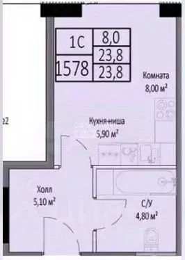 Студия Москва просп. Мира, 222/2 (24.0 м) - Фото 1