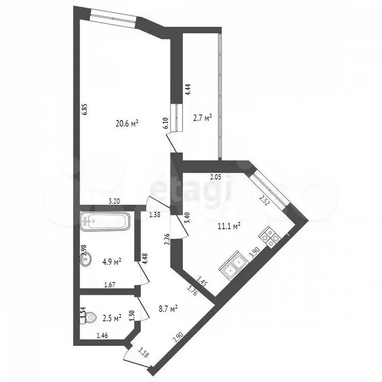 1-к. квартира, 47,8 м, 1/5 эт. - Фото 0