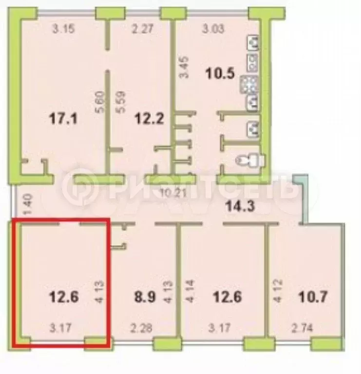 Комната 12 м в 6-к., 2/5 эт. - Фото 1
