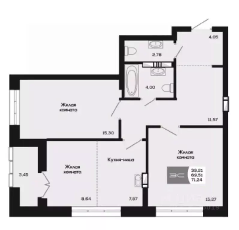 2-к кв. Новосибирская область, Новосибирск ул. Титова, 48 (69.51 м) - Фото 0