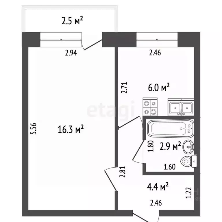 1-к кв. Башкортостан, Бирск ул. Овчинникова, 44 (29.6 м) - Фото 2