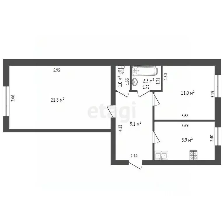 2-к кв. Саха (Якутия), Покровск ул. Неустроева, 60 (54.1 м) - Фото 2