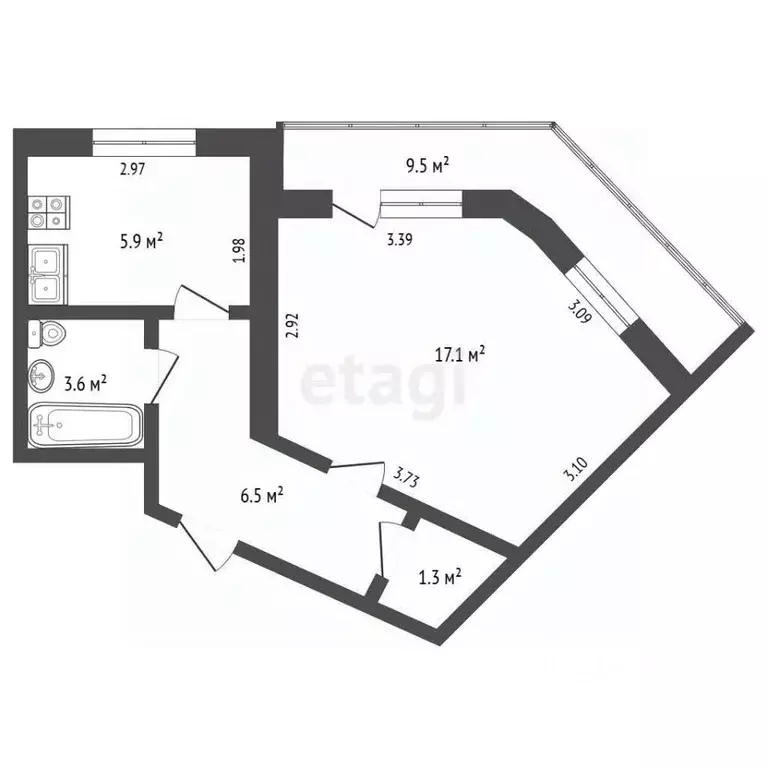 1-к кв. Севастополь ул. Хрусталева, 61 (43.9 м) - Фото 2