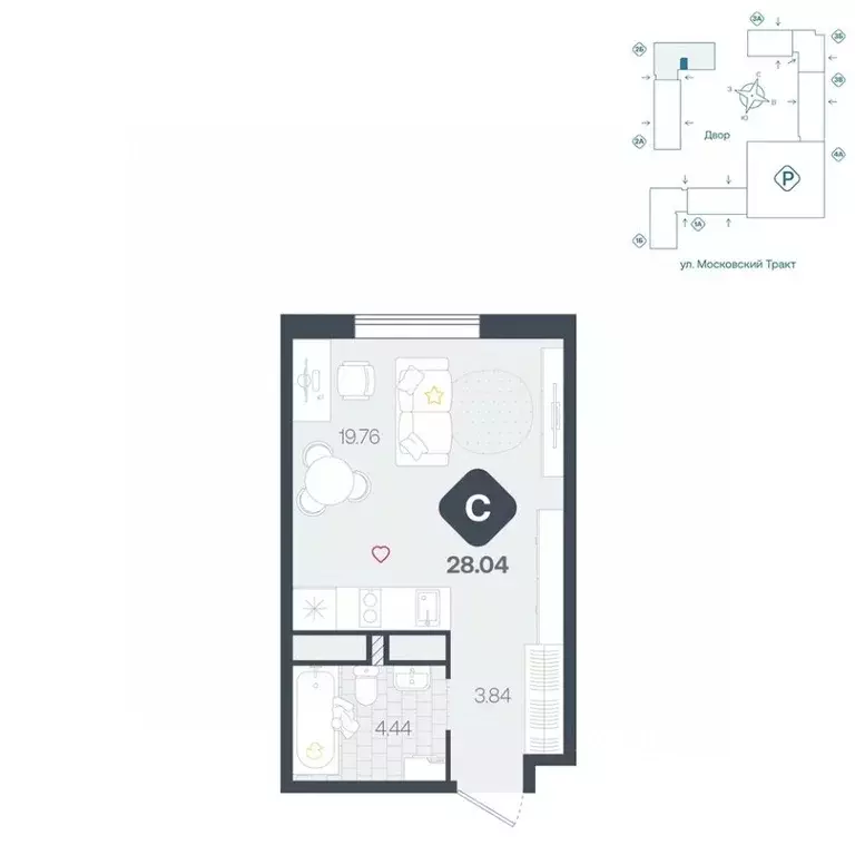Студия Тюменская область, Тюмень Сибирский жилой комплекс (28.04 м) - Фото 1