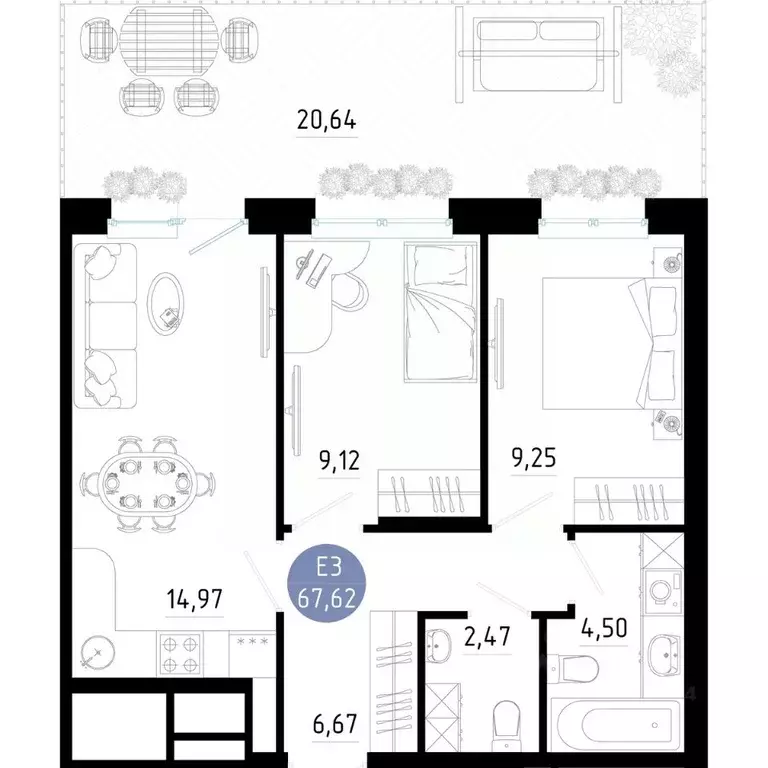 2-к кв. Рязанская область, Рязань 9-10-й кв-л,  (67.62 м) - Фото 1