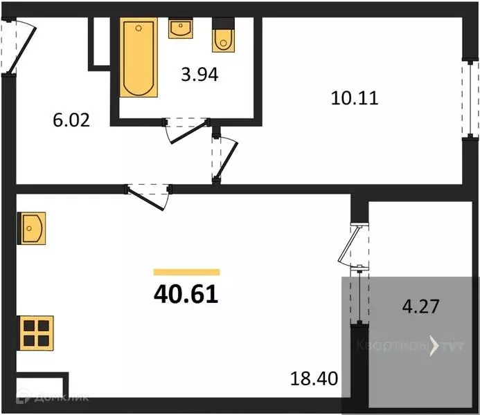 Продаётся 1-к квартира, 40.61 м - Фото 0