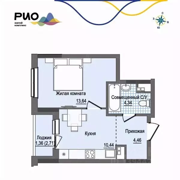 1-к кв. Удмуртия, Ижевск Воткинский жилрайон, Рио жилой комплекс, 2 ... - Фото 1
