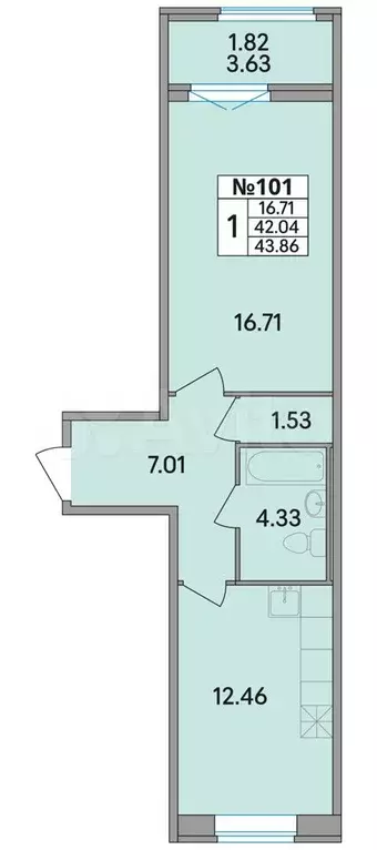 1-к. квартира, 43,9 м, 2/8 эт. - Фото 0