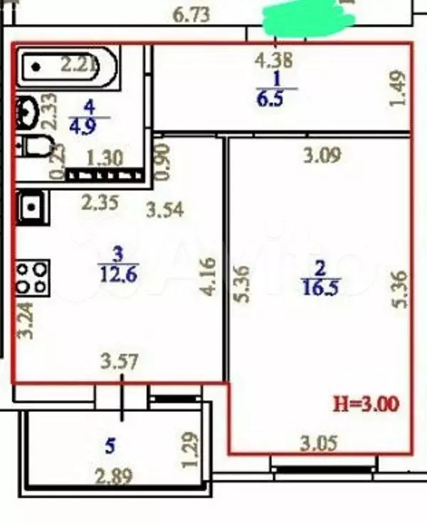 1-к. квартира, 40,5 м, 4/4 эт. - Фото 0