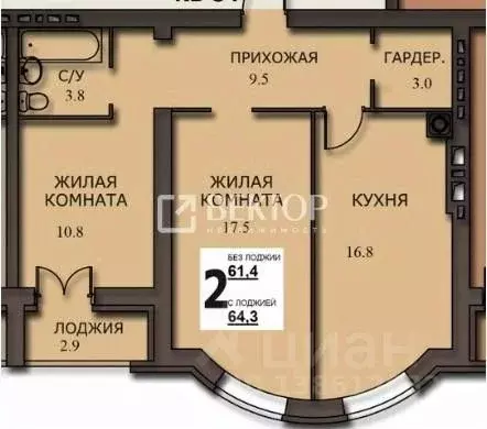 2-к кв. Ивановская область, Иваново ул. Чайковского, 40 (64.3 м) - Фото 2