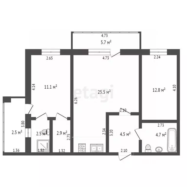 2-к кв. Калининградская область, Калининград ул. Согласия, 56 (74.6 м) - Фото 1