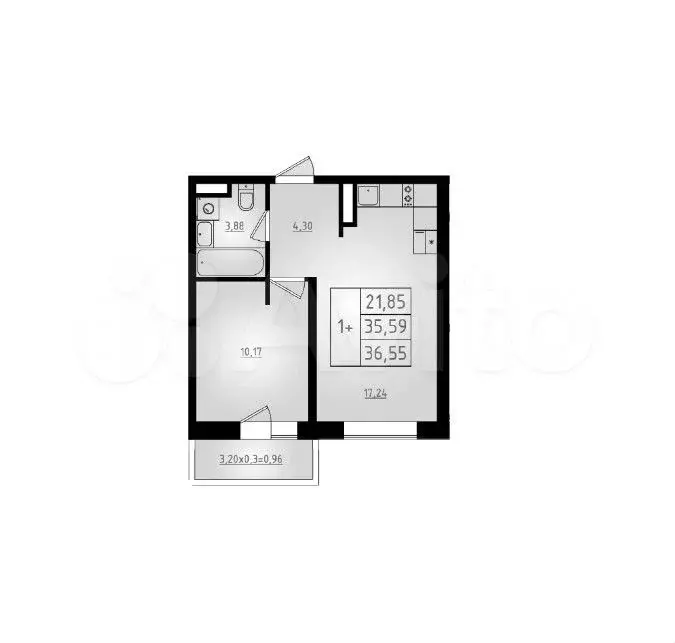 1-к. квартира, 36,6 м, 7/8 эт. - Фото 1