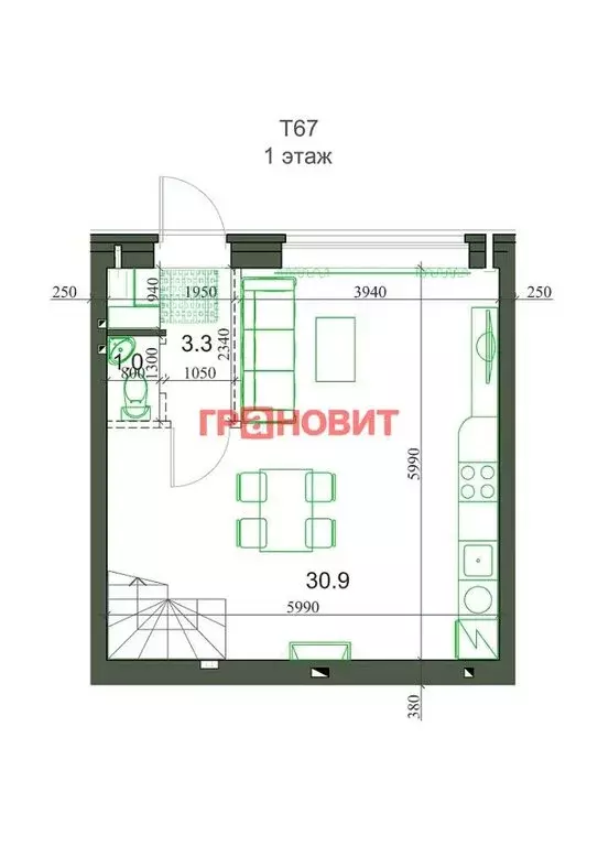 3-комнатная квартира: посёлок Садовый, микрорайон Берёзки-3, 1 (65.42 ... - Фото 0