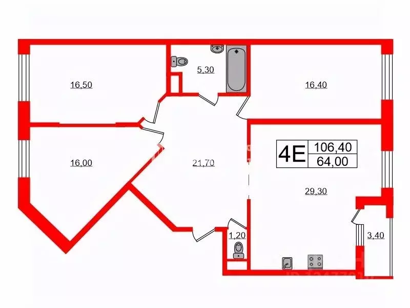 3-к кв. Санкт-Петербург ул. Парфеновская, 9к1 (106.4 м) - Фото 2
