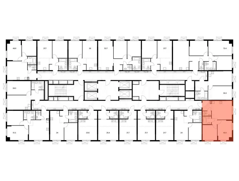 2-к. квартира, 48,6м, 24/24эт. - Фото 1
